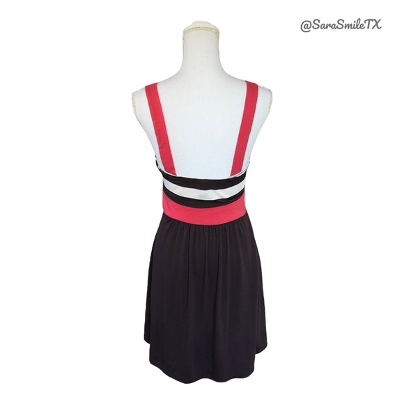 C. GRAFFITI Pink Brown Striped Sleeveless Fit & Flare Summer Mini Dress - Picture 3 of 12